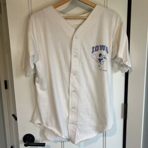 Mickey Mouse Jersey Womens Large Velva Sheen Cream Baseball USA Made VTG 80s